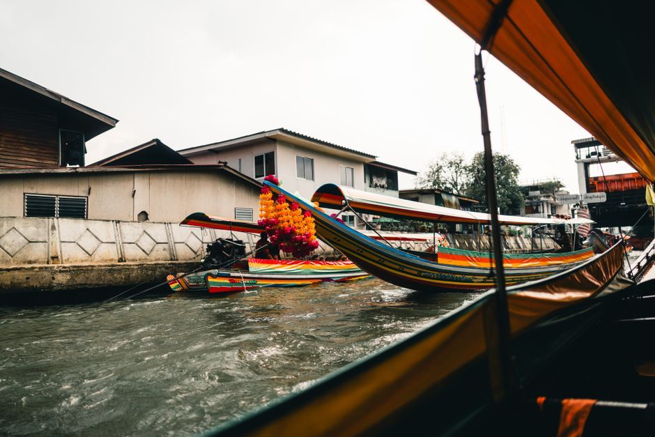 Thailand flood relief supplies community boat Bangkok