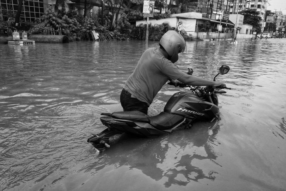 Thailand flood water rescue Bangkok street