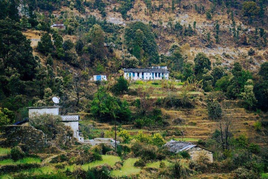 India remote tribal village houses forest
