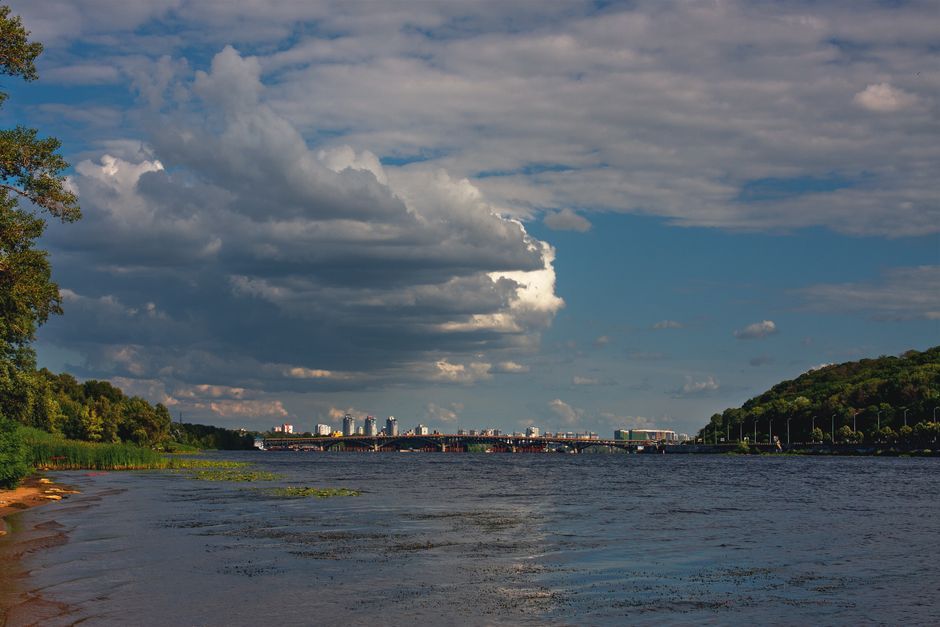 Ukraine capital city Dnipro river bridge war destruction