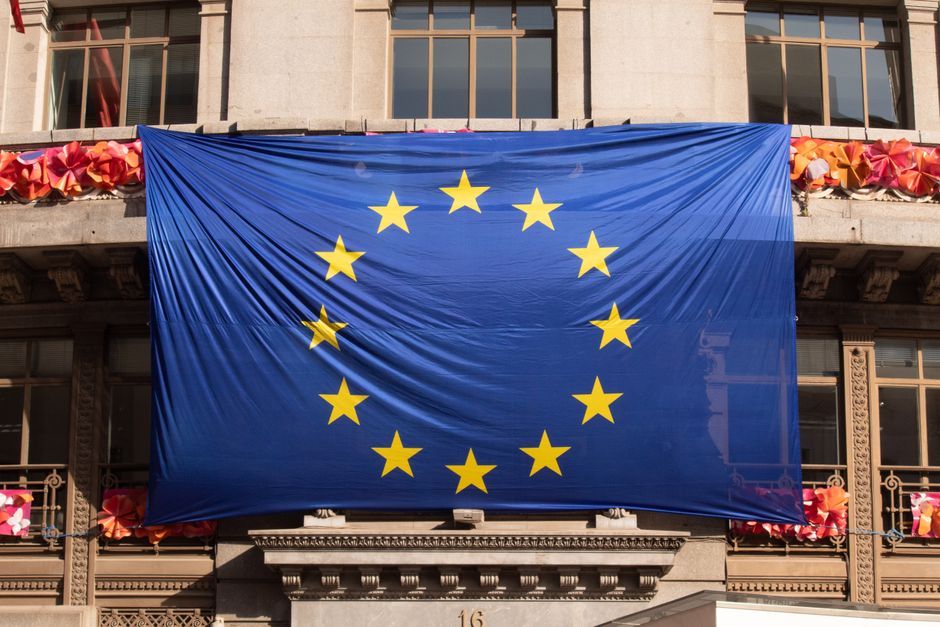 European Union flag Brussels building exterior
