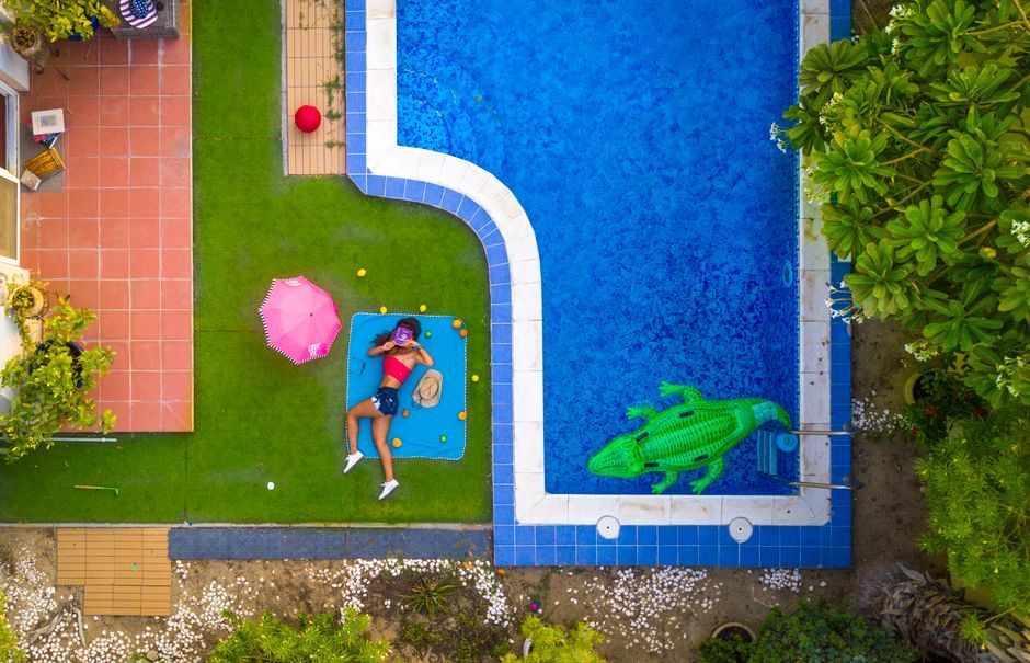 Dubai luxury resort pool aerial view