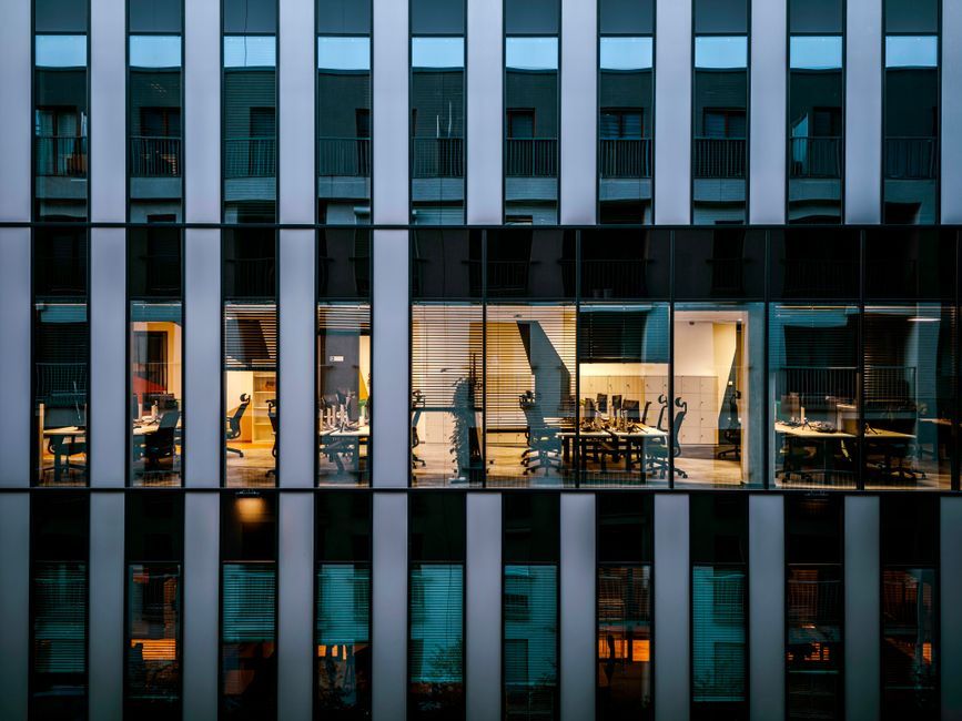 UK office building exterior Wales workplace