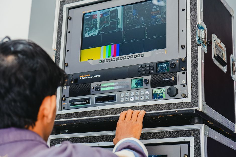 television broadcast screen office interior
