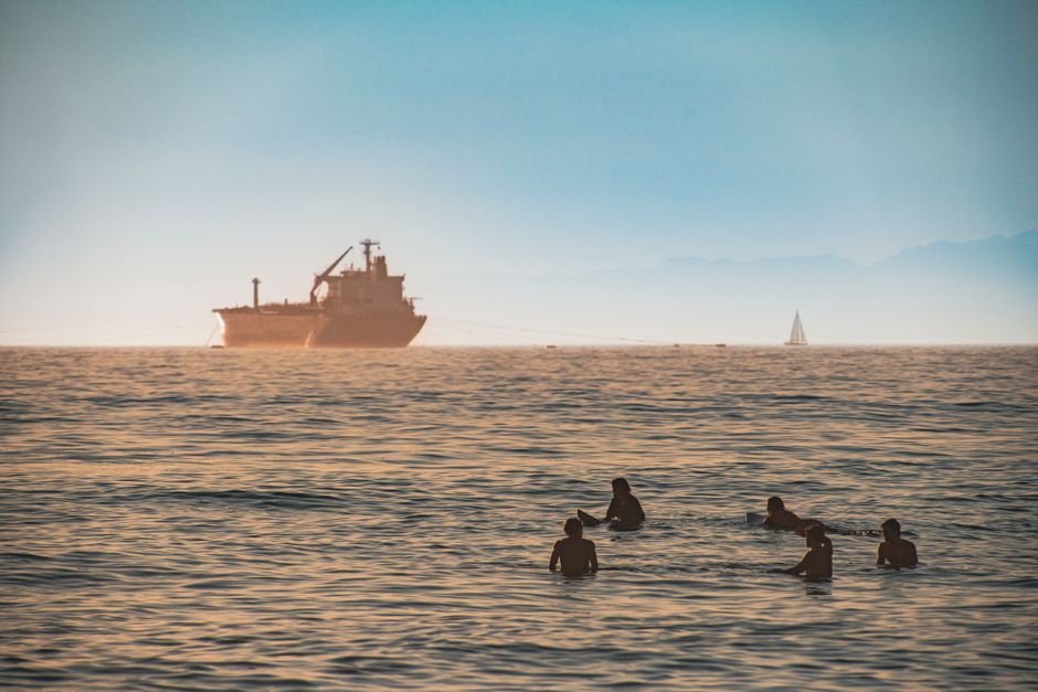 oil tanker ship at sea sunset