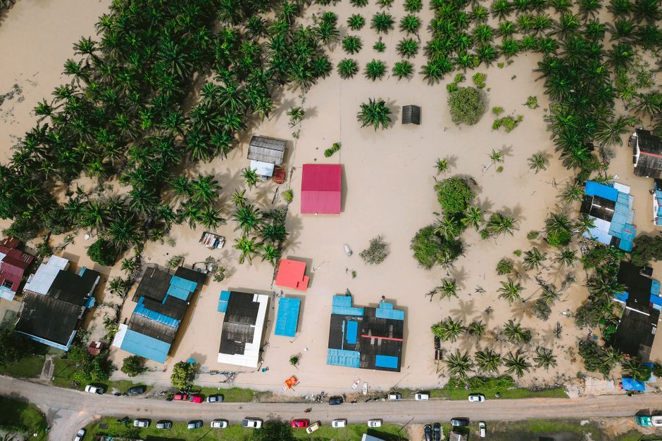Thailand flood disaster aerial view water