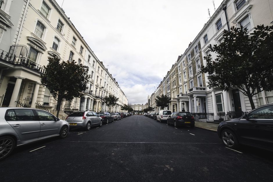 UK residential neighborhood street apartment