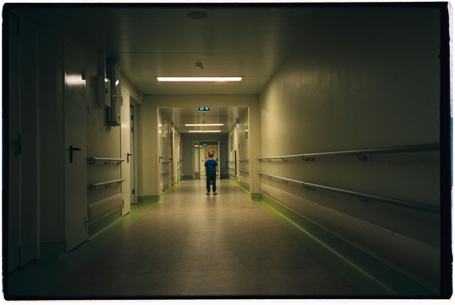 British hospital corridor interior medical facility NHS
