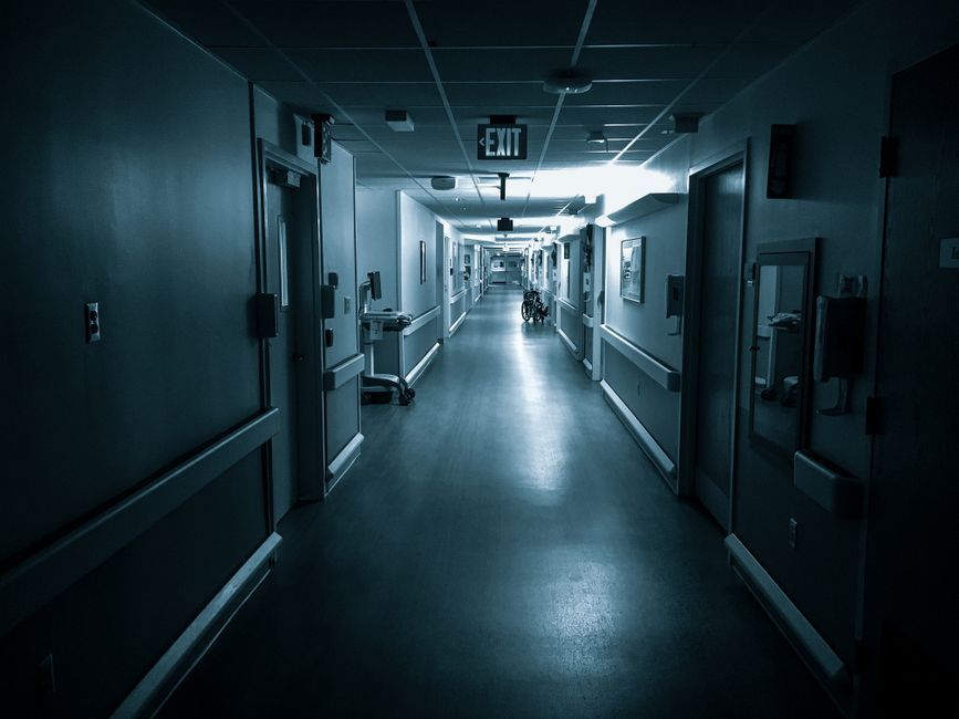 modern hospital corridor interior UK