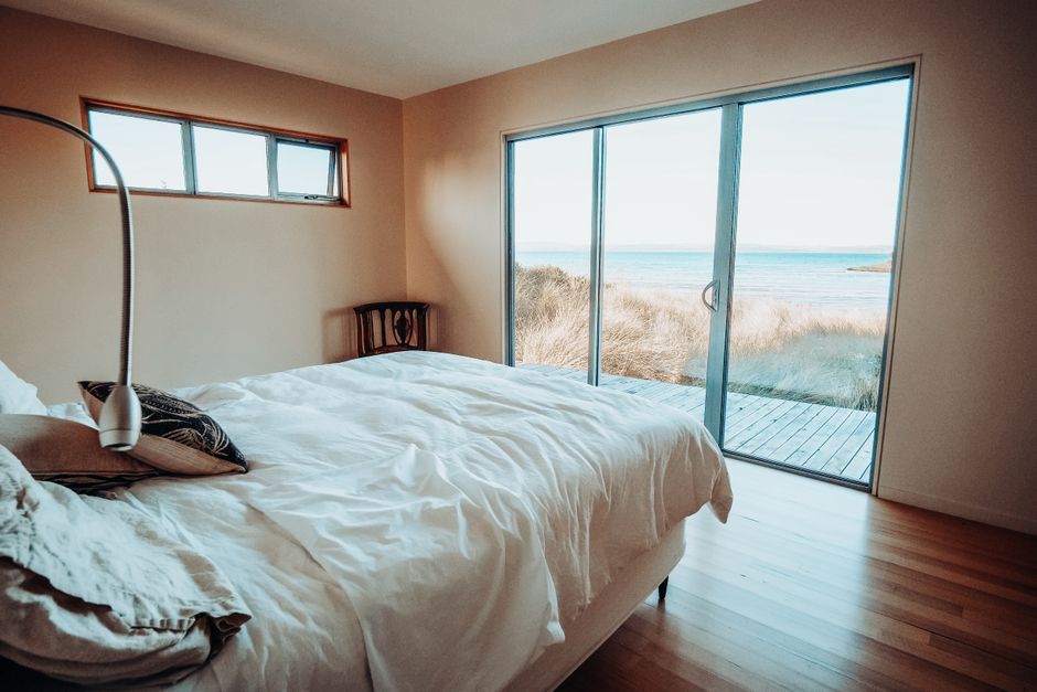 minimalist interior wooden bedroom view