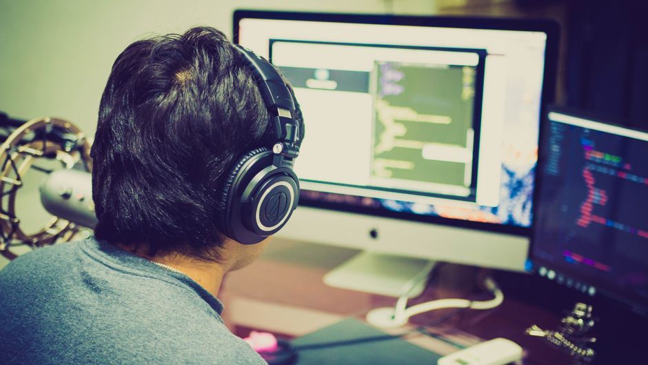 software developer computer screen coding office no logo