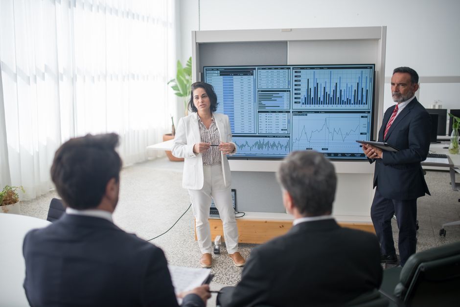 corporate business conference presentation screen daytime