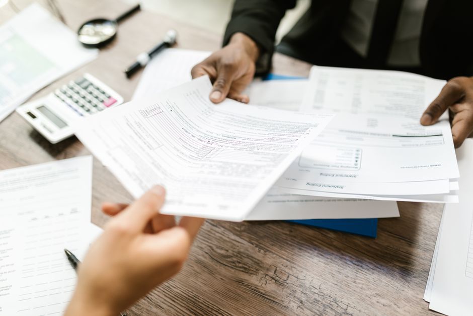 business financial report documents office desk