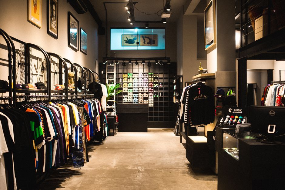 clothing store interior shopping racks