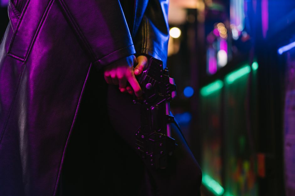 cyberpunk futuristic city neon lights sci fi movie set