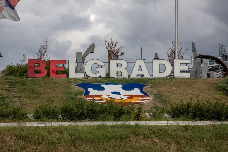 Serbia Belgrade crowd flag memorial