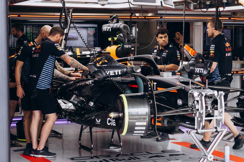 Formula 1 racing car pit lane garage
