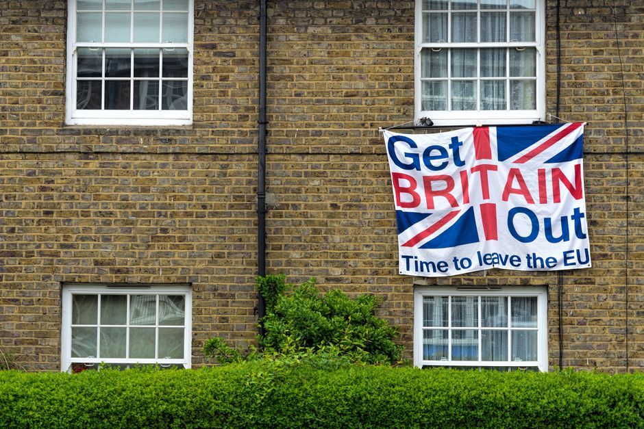 British political party flag building exterior