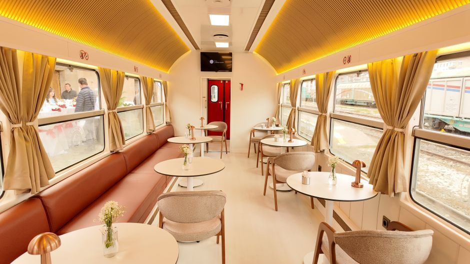 luxury train interior dining car