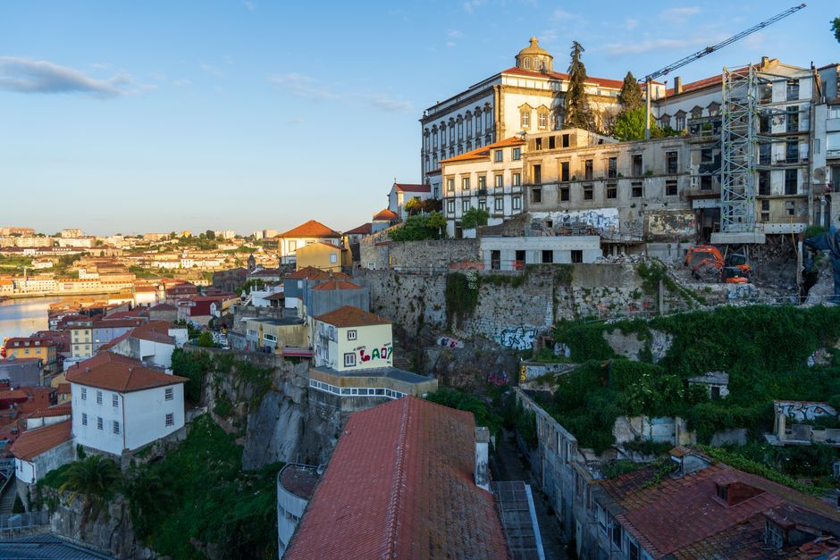 Portugal city river street residential buildings
