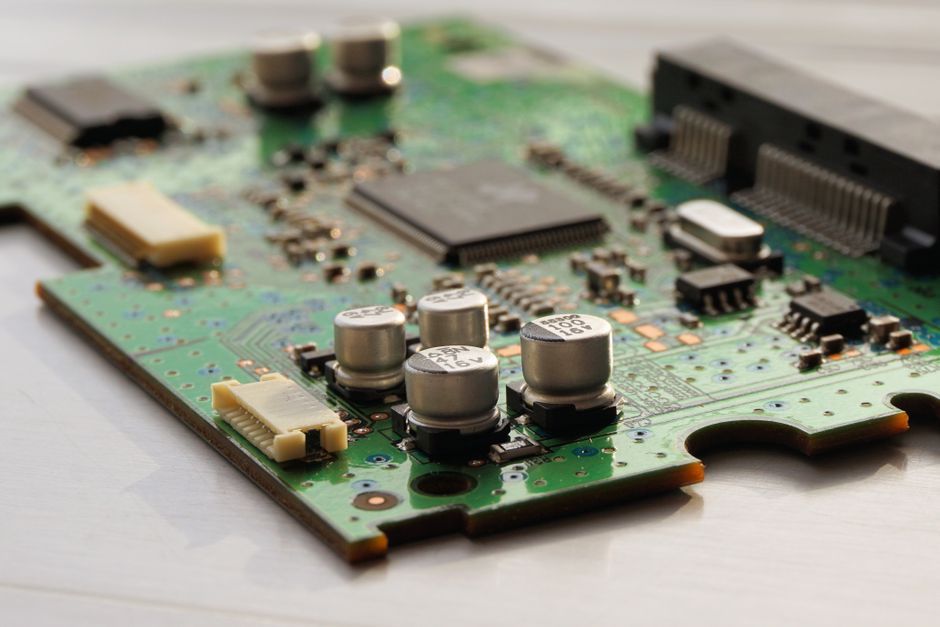 electronic component circuit board close up no logo
