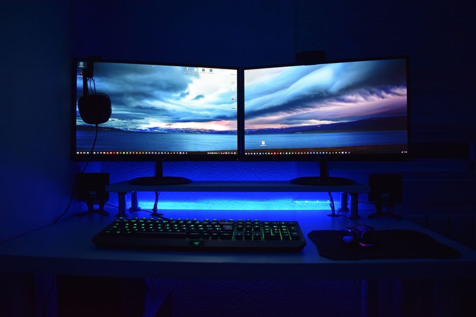 gaming PC monitor desk setup office