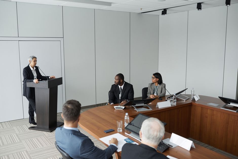 business conference seminar meeting room presentation