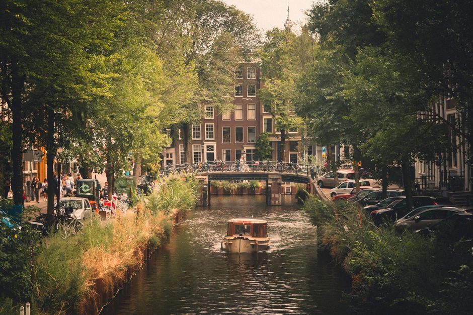Amsterdam city canal historic buildings Europe