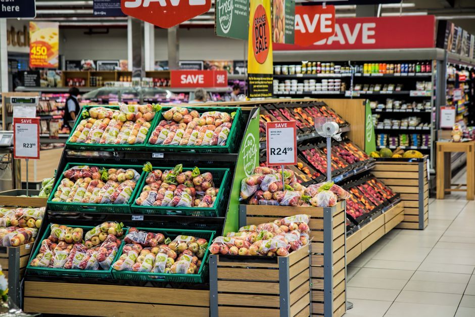 supermarket aisle grocery products display