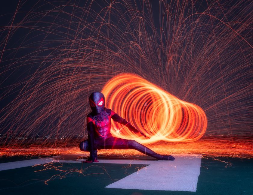 dark urban superhero action scene dramatic lighting