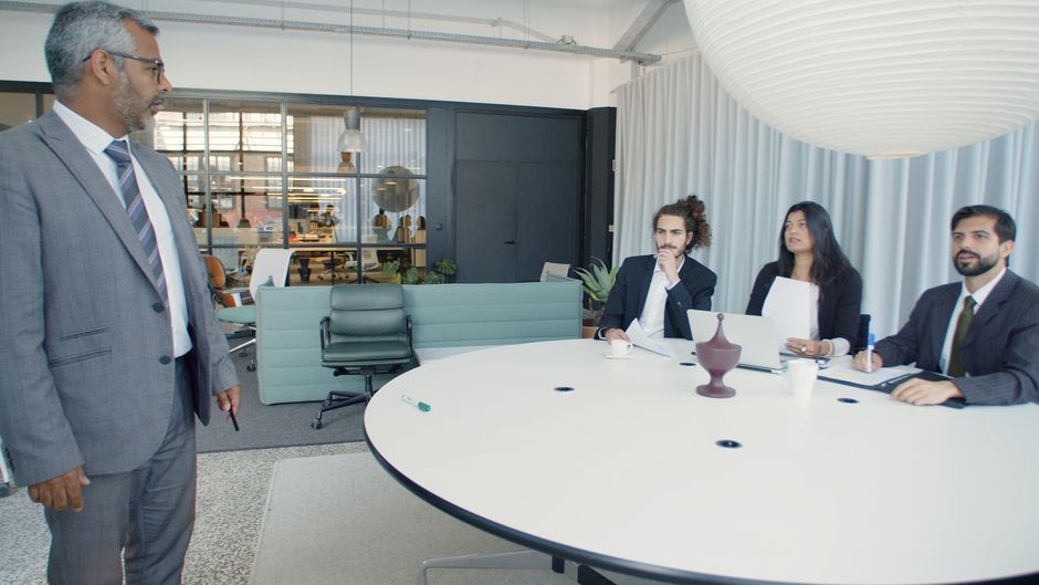 corporate office meeting room discussion