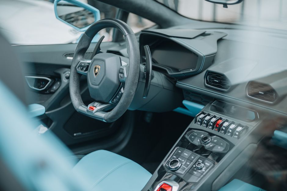 luxury supercar interior cockpit leather steering wheel
