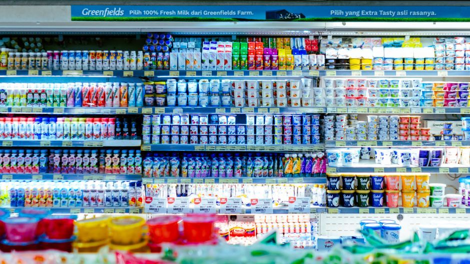 supermarket shelves interior grocery store products