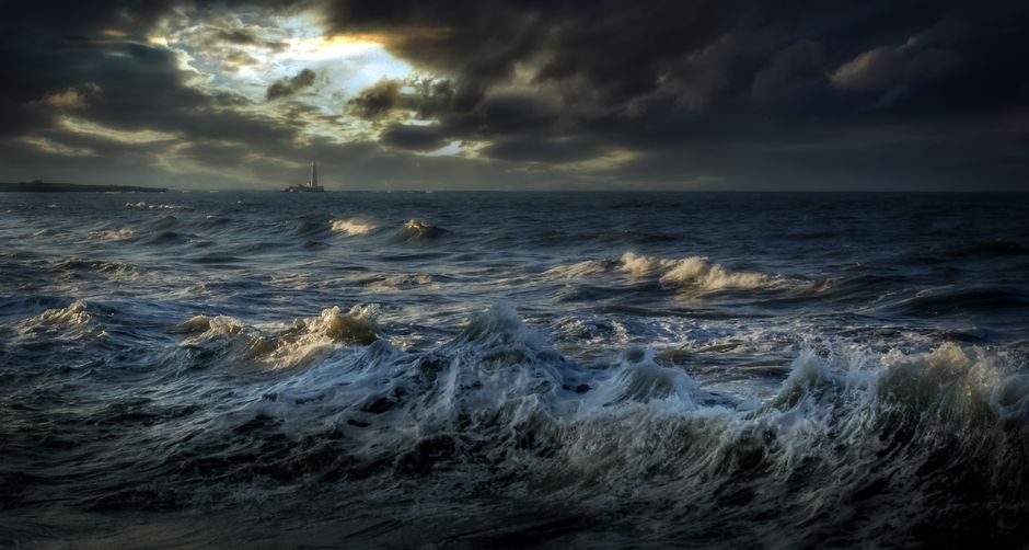 UK coastline rough sea stormy weather