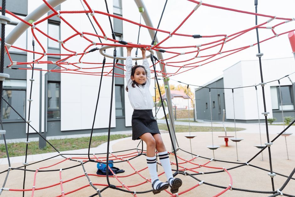 Budapest school wooden climbing structure playground