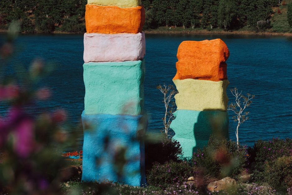 sculpture clay geometric blocks public park