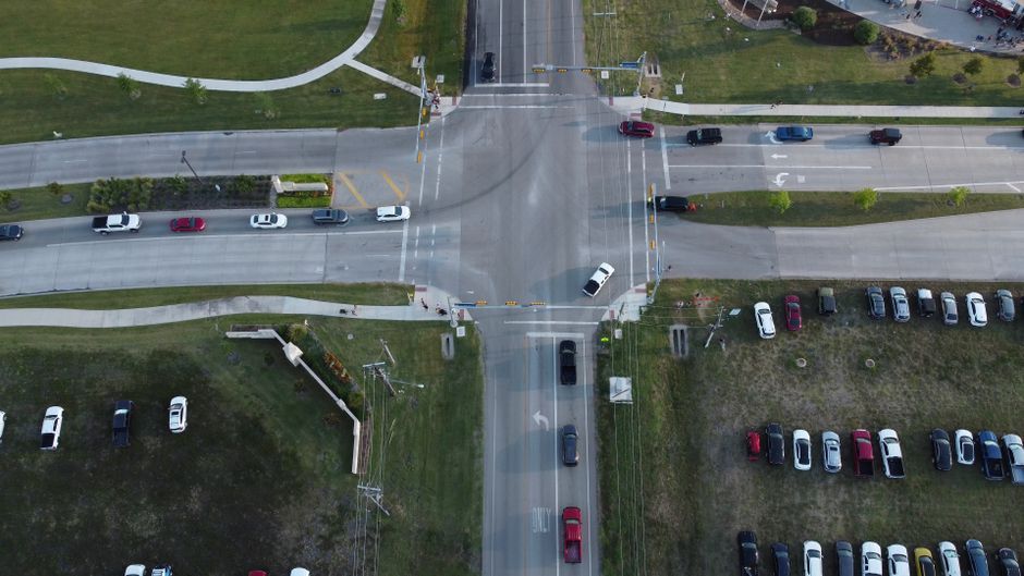 Texas highway traffic drone view Austin Texas