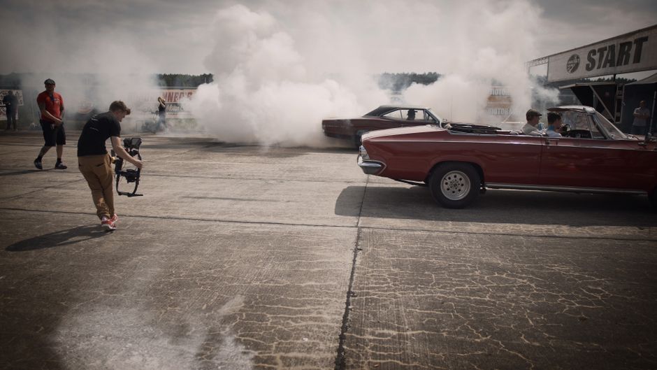 drag racing car starting line burnout