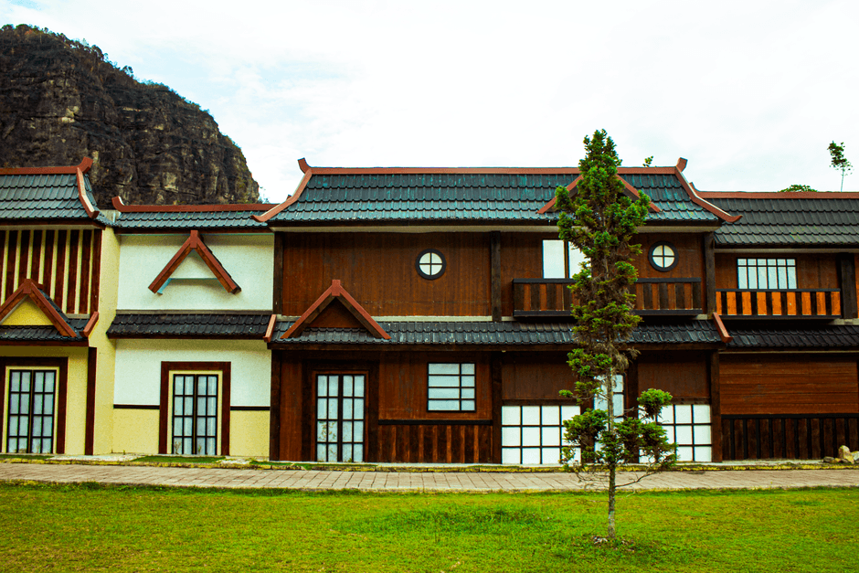 Japan rural landscape timber structure building exterior