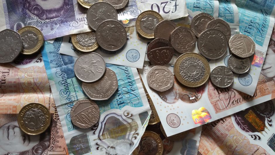 British pound coins UK currency close up