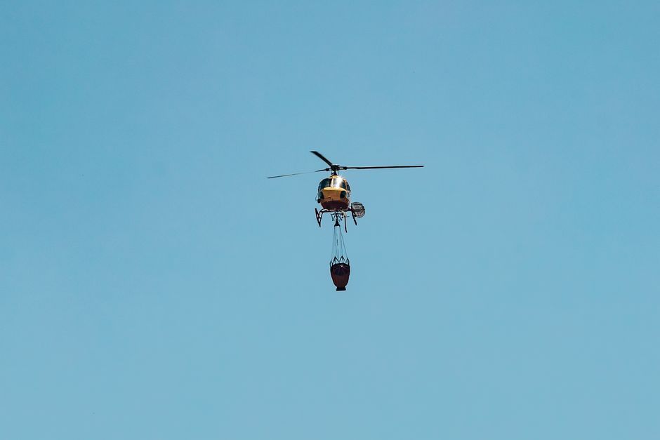 RAF Chinook helicopter firefighting water bucket UK