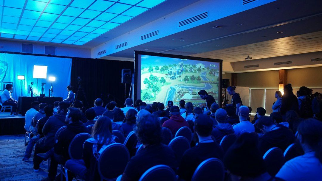 business conference speaker presentation screen daytime