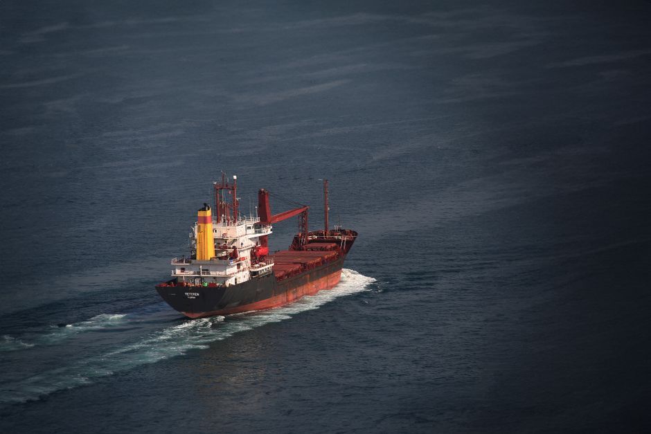 cargo ship ocean aerial view