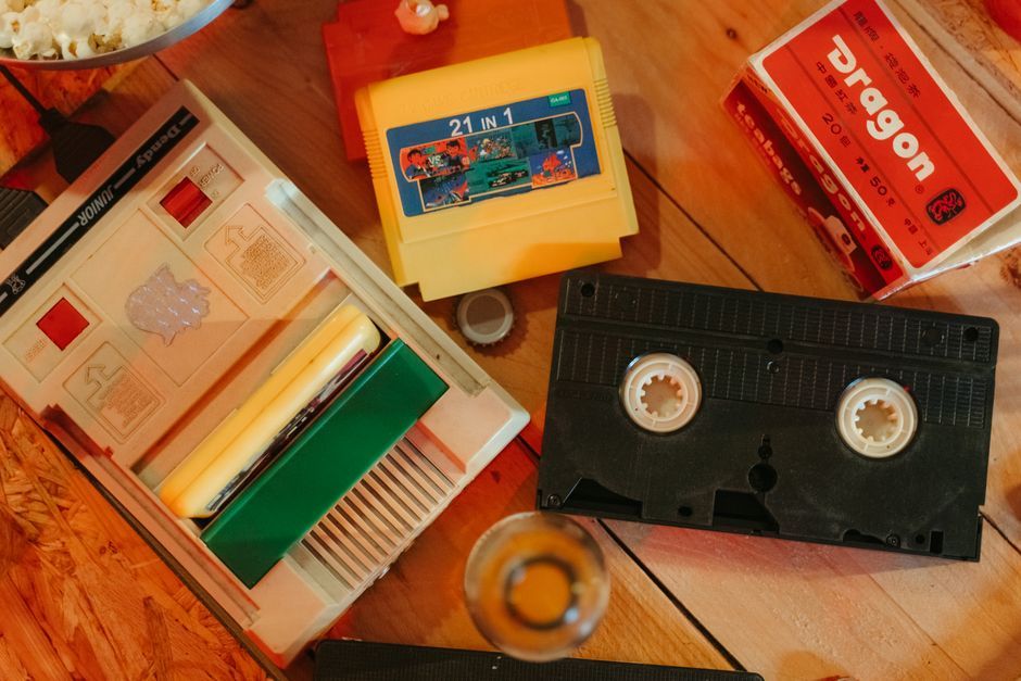 vintage electronic gaming console setup