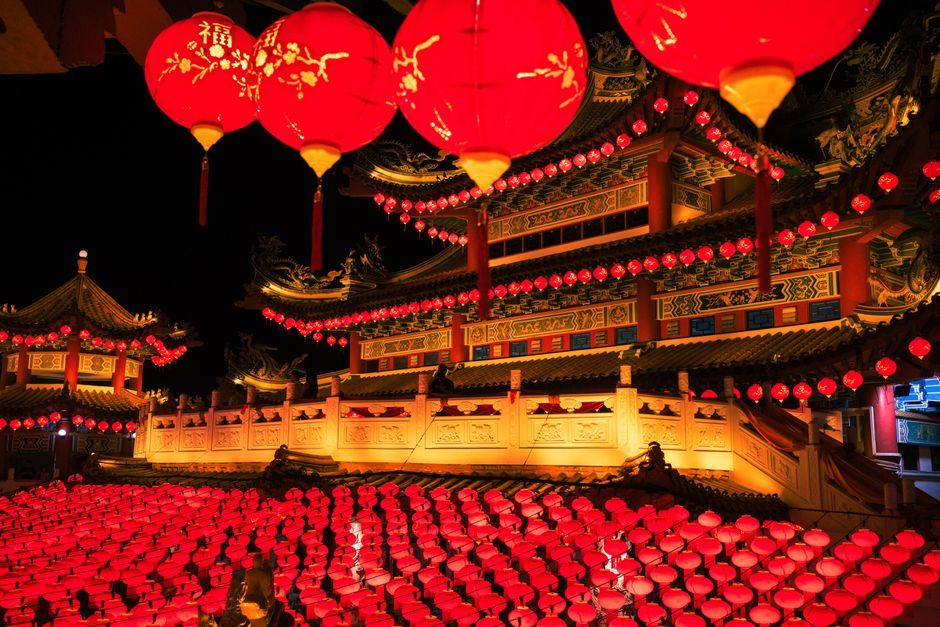 Thailand temple illuminated night light art festival architecture