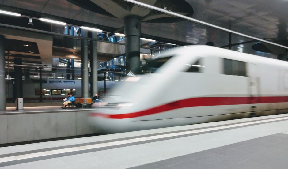 modern high speed train railway station platform Europe