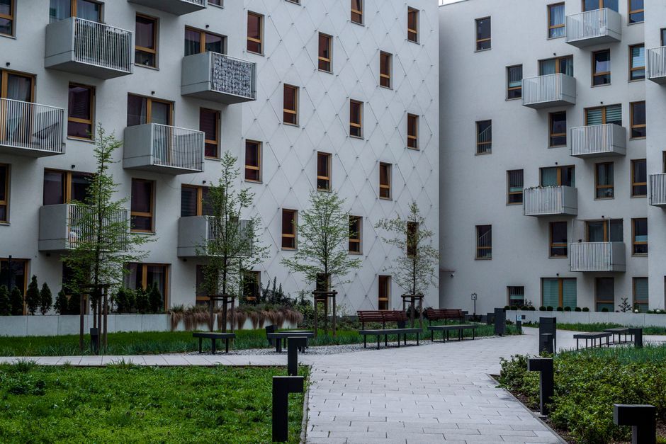 modern apartment courtyard building exterior