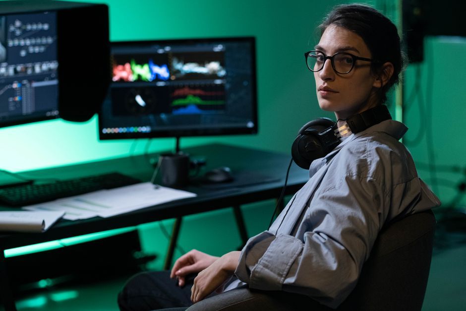 person wearing smart glasses tech workspace